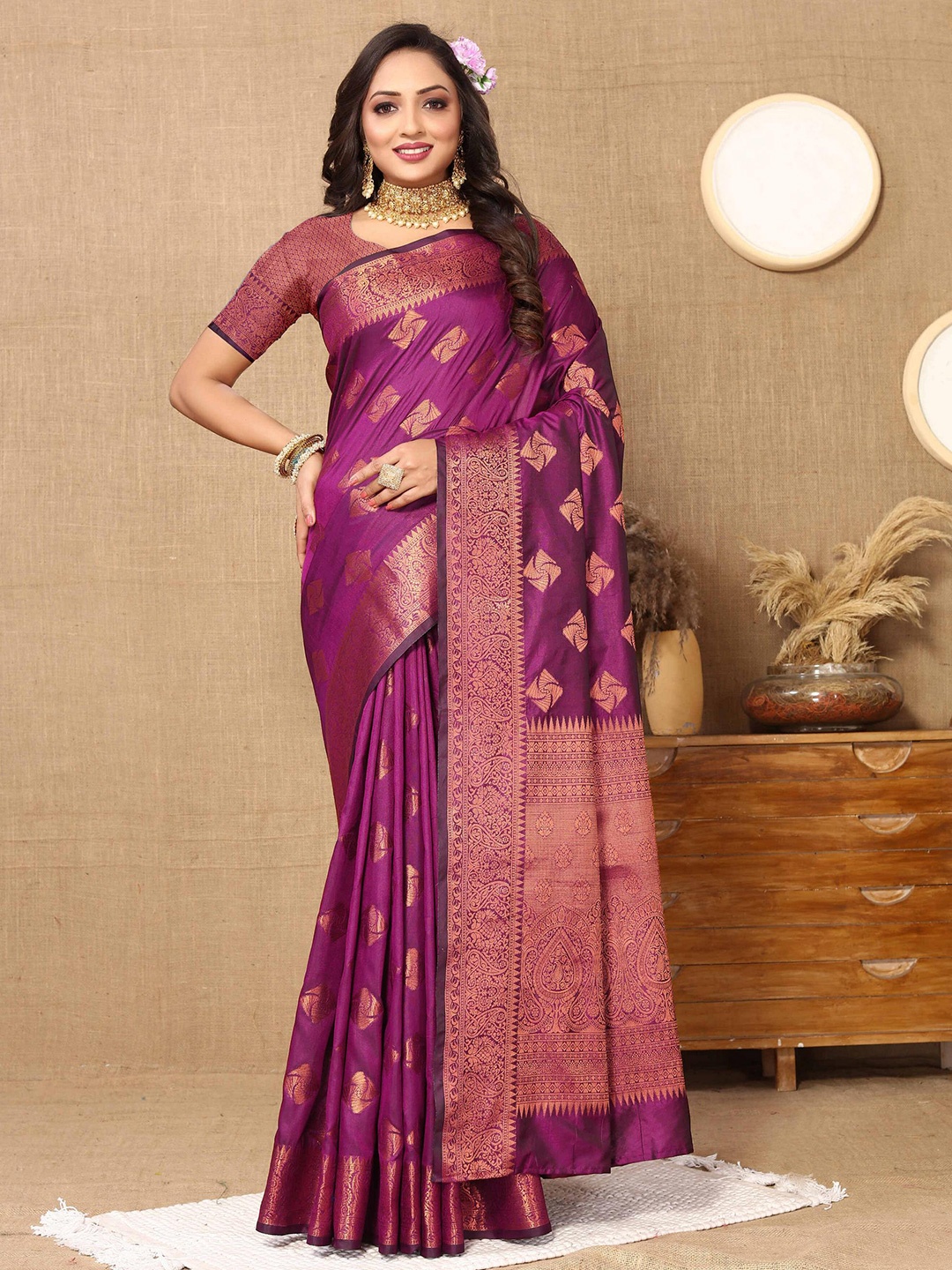 

PHEASANT Woven Design Zari Banarasi Saree, Purple