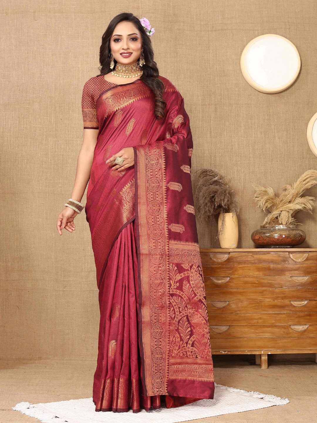 

PHEASANT Woven Design Zari Banarasi Saree, Maroon