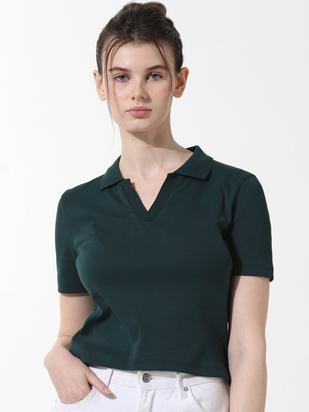 

ONLY Ribbed Polo T-shirt, Green