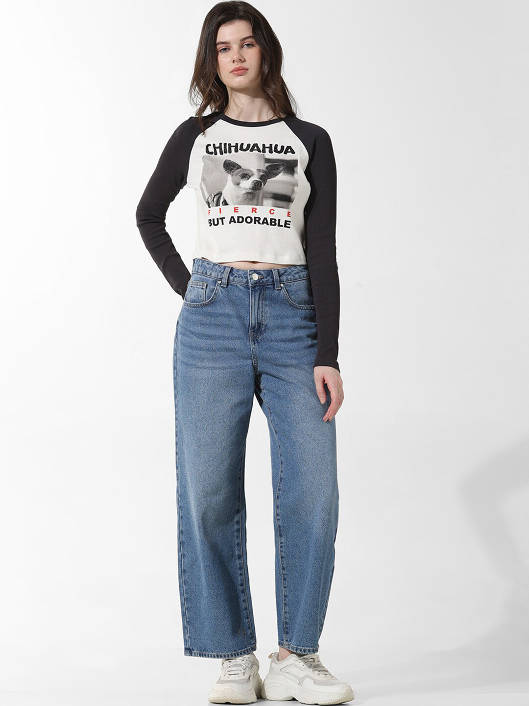 

ONLY Graphic Printed Raglan Sleeves Cotton T-shirt, White