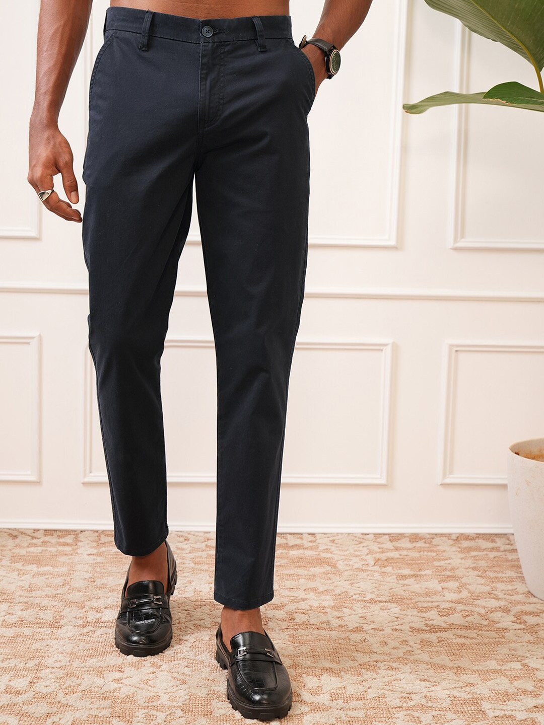 

LOCOMOTIVE Men Premium Mid Rise Slim Fit Trouser, Navy blue