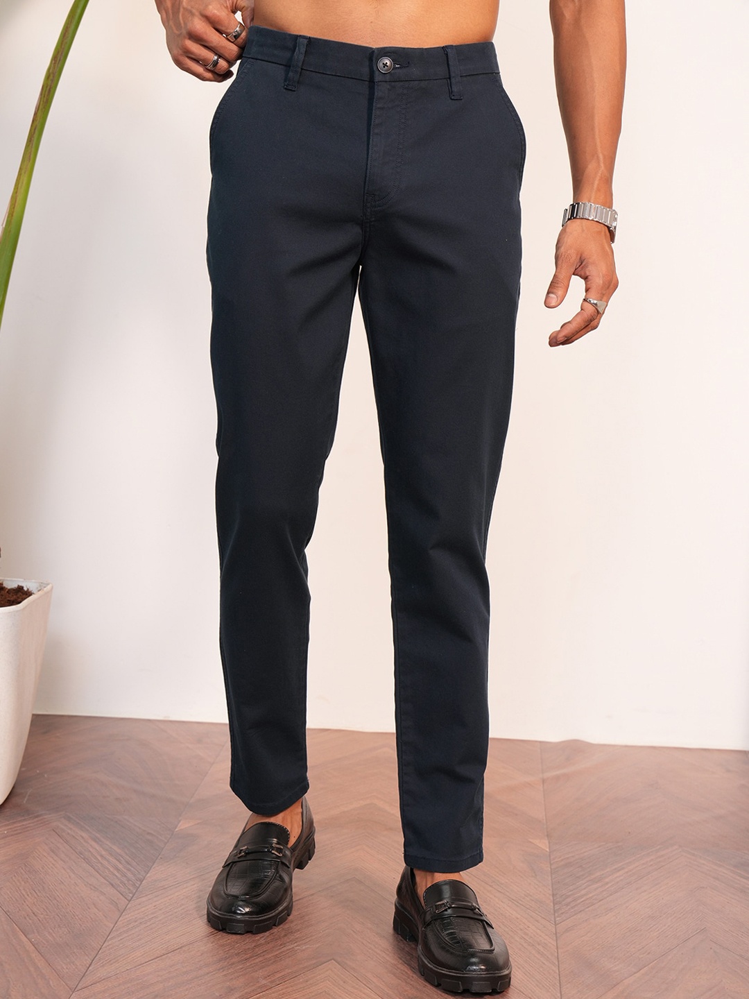 

LOCOMOTIVE Men Premium Mid Rise Slim Fit Trouser, Navy blue