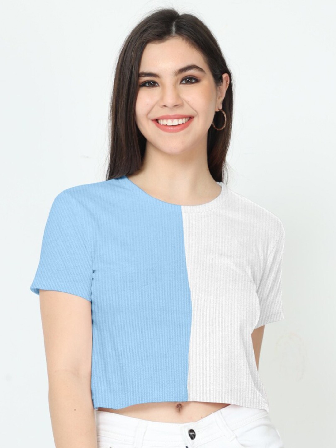

BAESD Colourblocked Crop Top, Blue