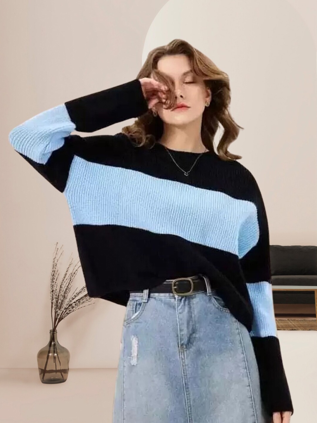 

BAESD Colourblocked Knitted Top, Black