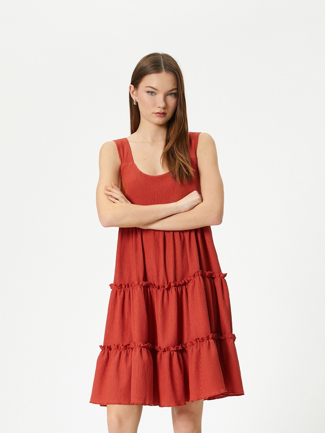 

Koton Shoulder Straps Layered A-Line Dress, Rust