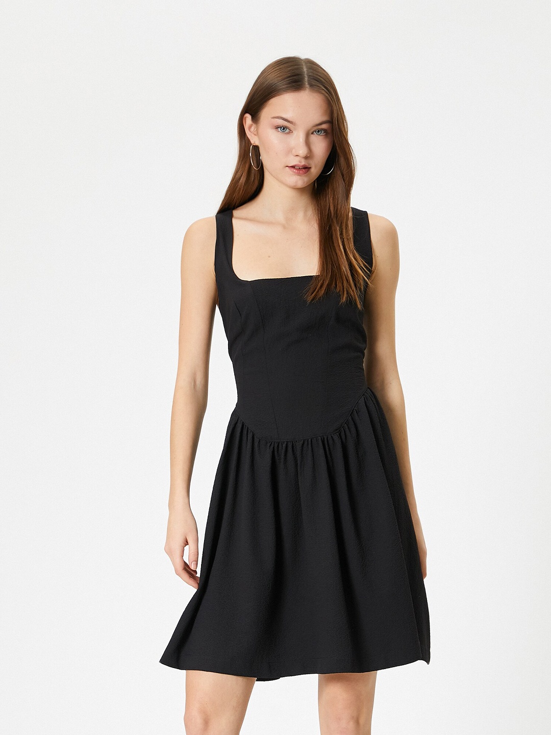 

Koton Square Neck Fit & Flare Dress, Black