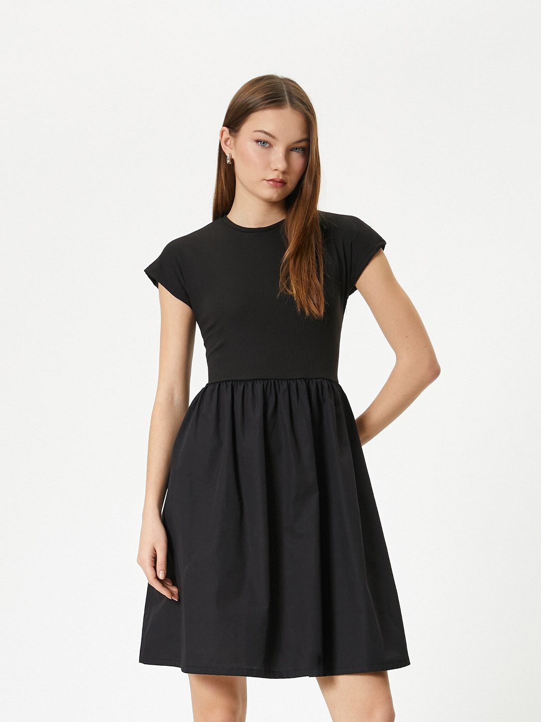 

Koton Extended Sleeves Gathered Fit & Flare Dress, Black