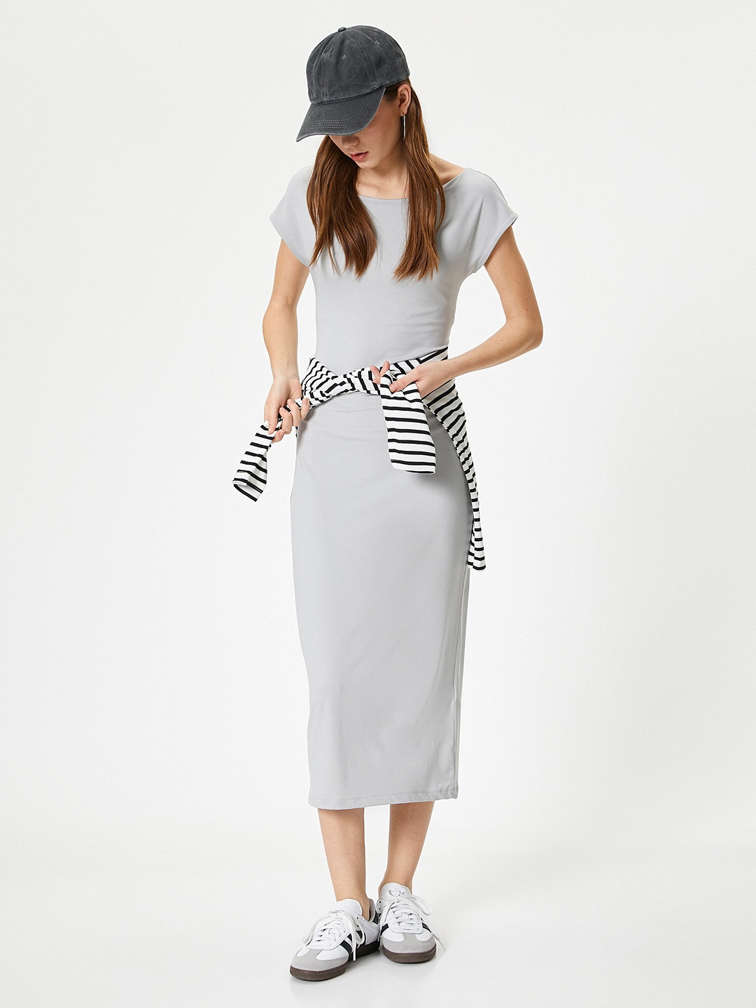 

Koton Extended Sleeves Sheath Midi Dress, Grey