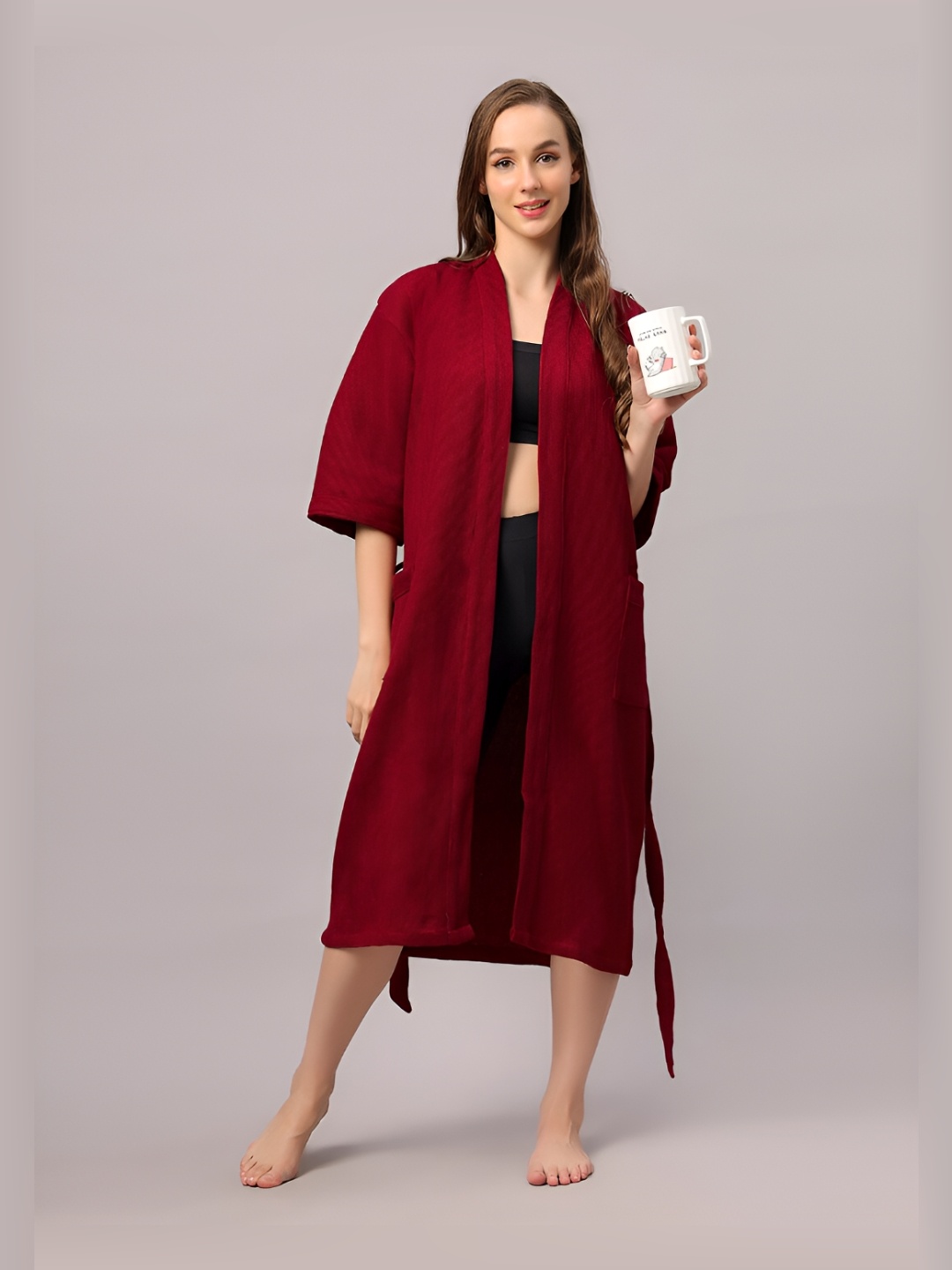 

HotGown Maroon Waffle Textured Cotton Bath Robe
