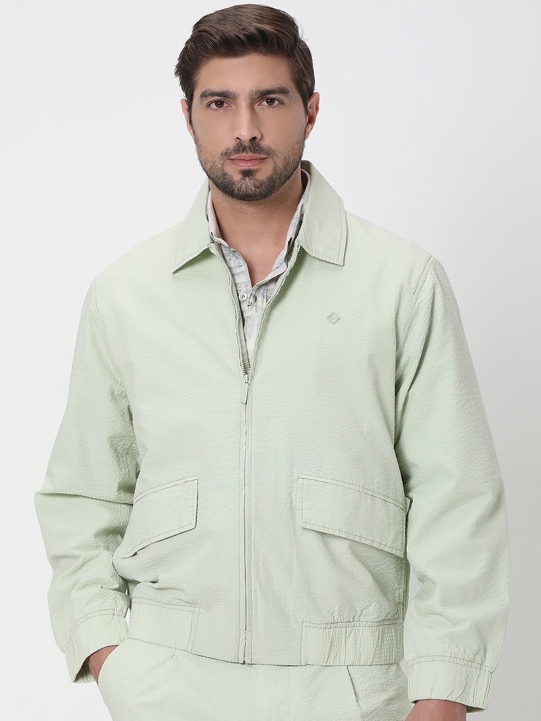 

Mufti Cotton Slim Fit Open Front Jacket, Green