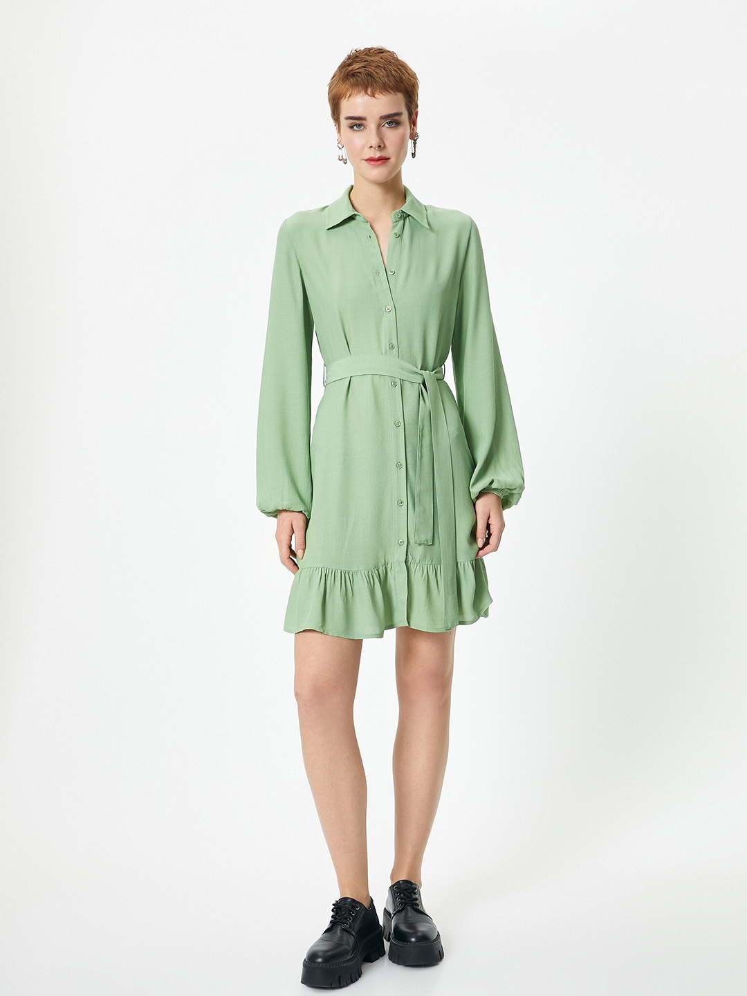 

Koton Shirt Collar Shirt Mini Dress, Green