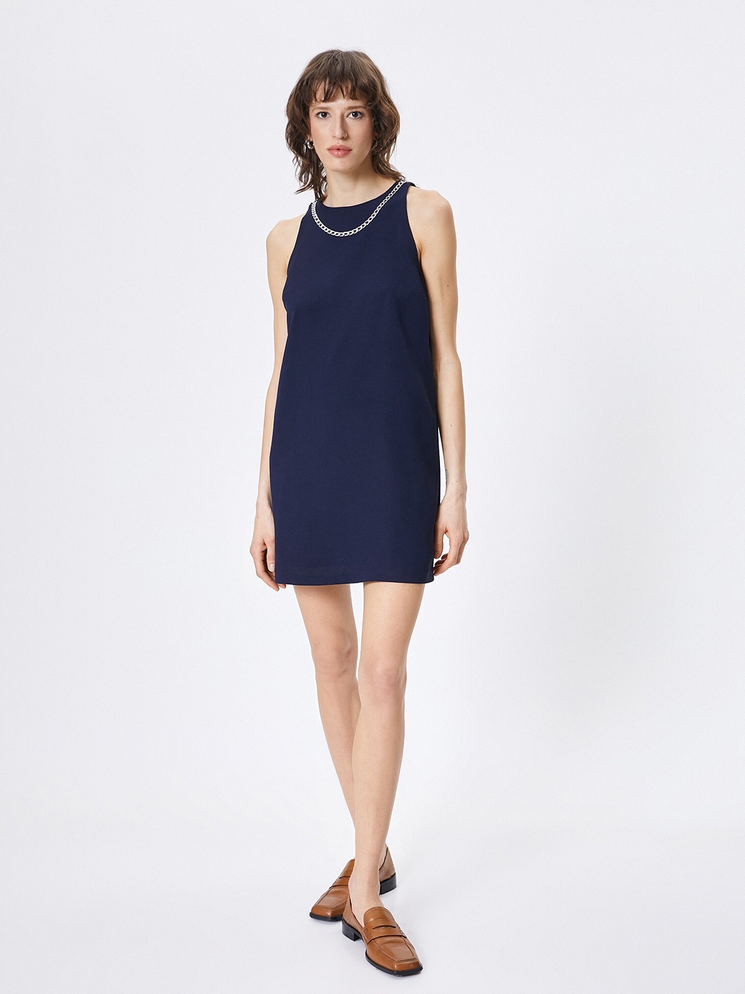 

Koton Round Neck A-Line Mini Dress, Navy blue