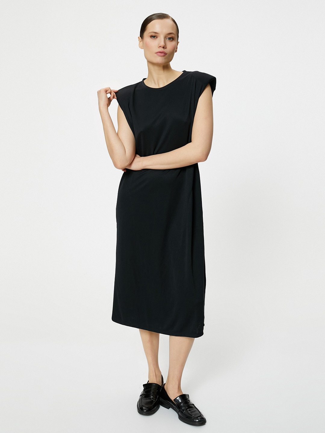 

Koton Round Neck A-Line Midi Dress, Black