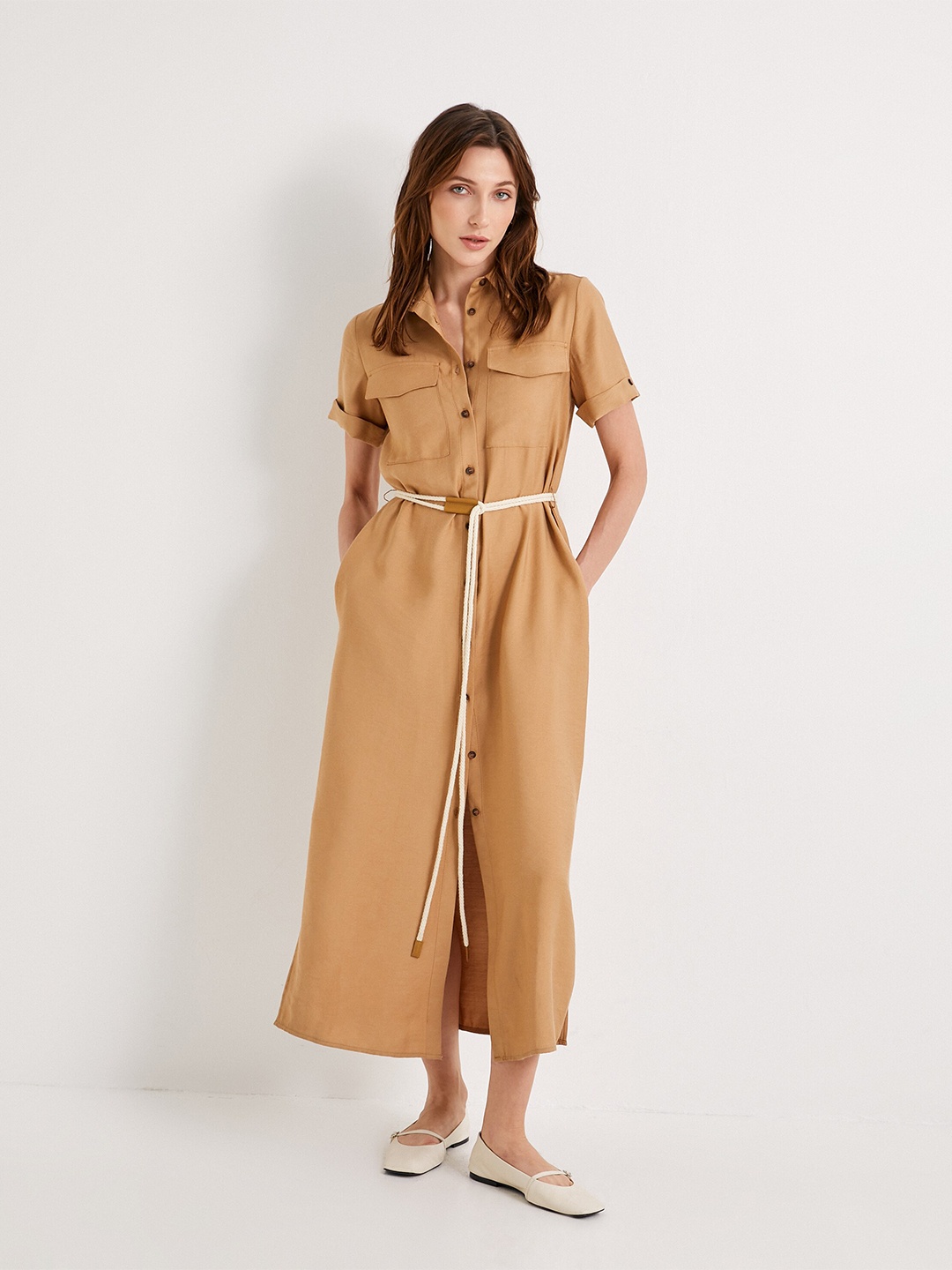

Koton Shirt Style Midi Dress, Brown