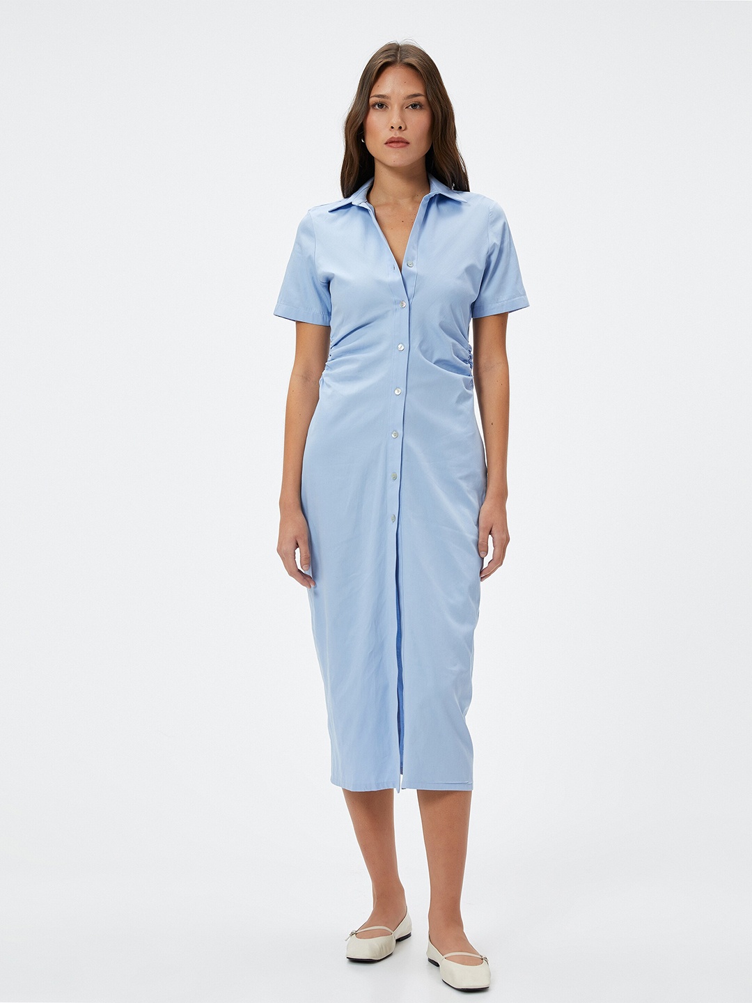 

Koton Gathered Midi Shirt Dress, Blue