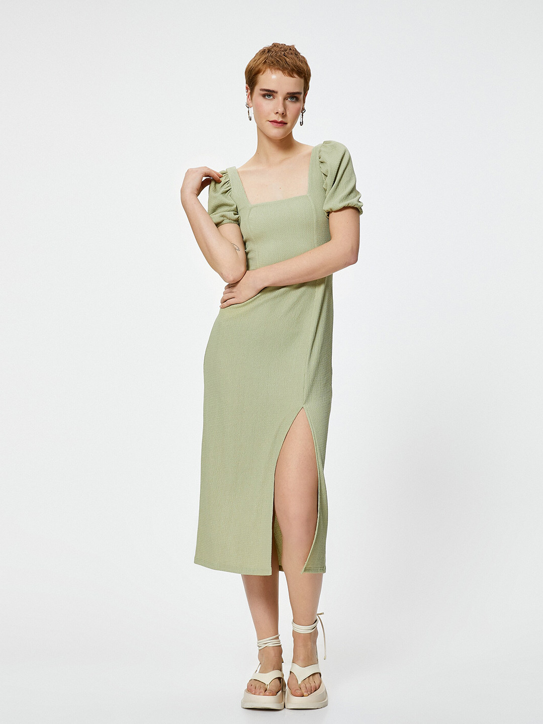 

Koton Square Neck Sheath Midi Dress, Green