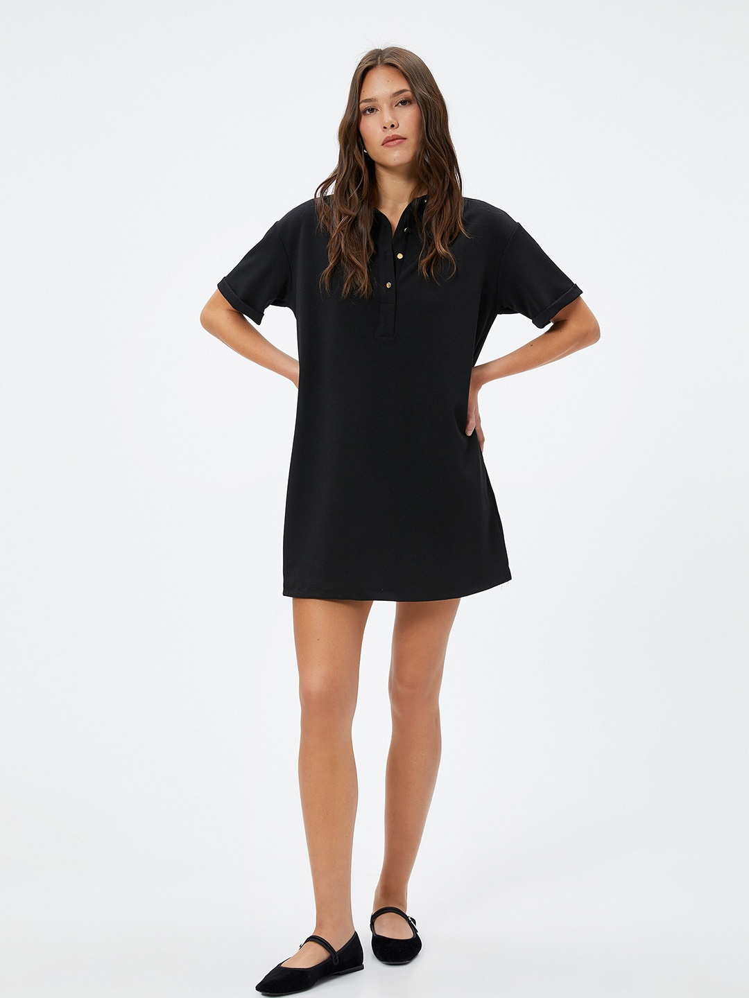 

Koton Shirt Collar Shirt Dress, Black