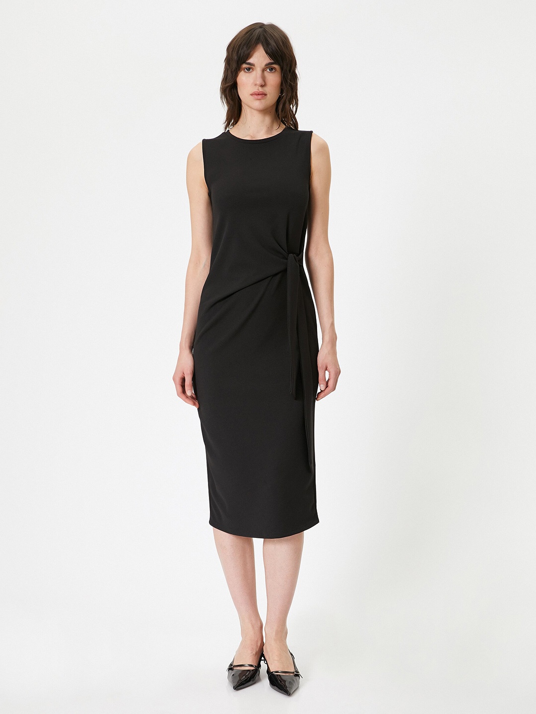 

Koton Round Neck Sheath Midi Dress, Black