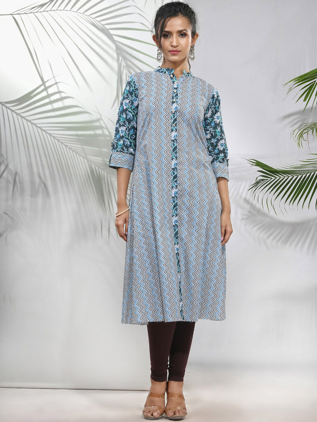 

Charukriti Striped Mandarin Collar A-Line Pure Cotton Kurta, White