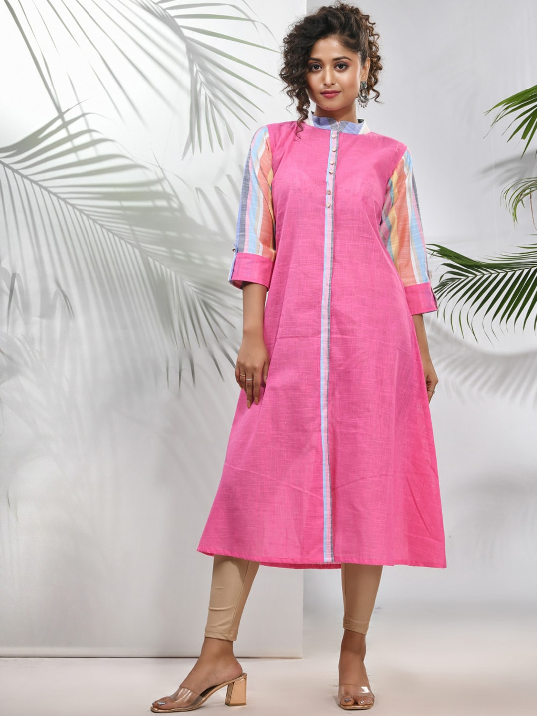 

Charukriti Mandarin Collar A-Line Pure Cotton Kurta, Pink