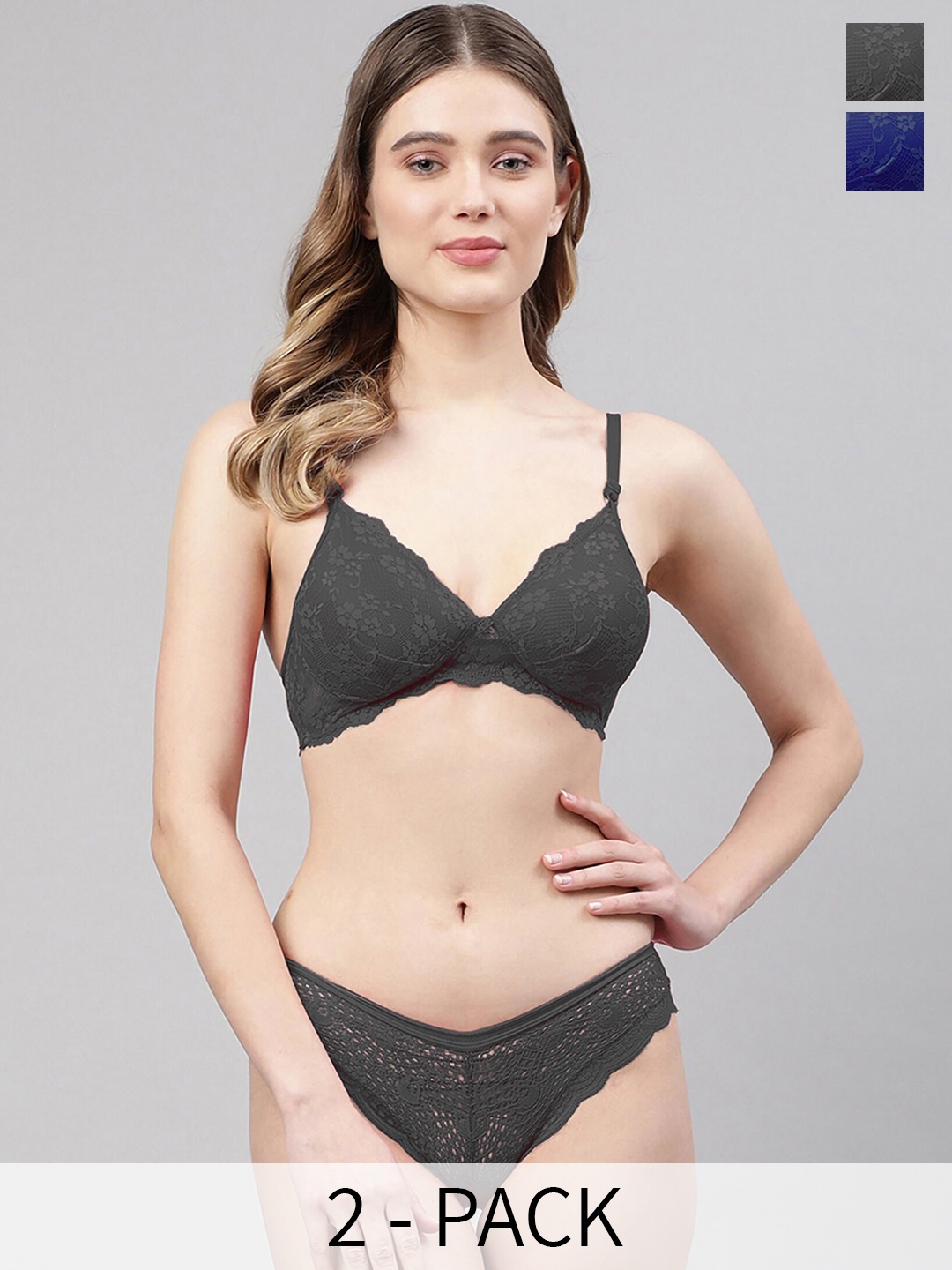 

AROUSY Pack of 2 Lightly Padded Lingerie Set, Blue