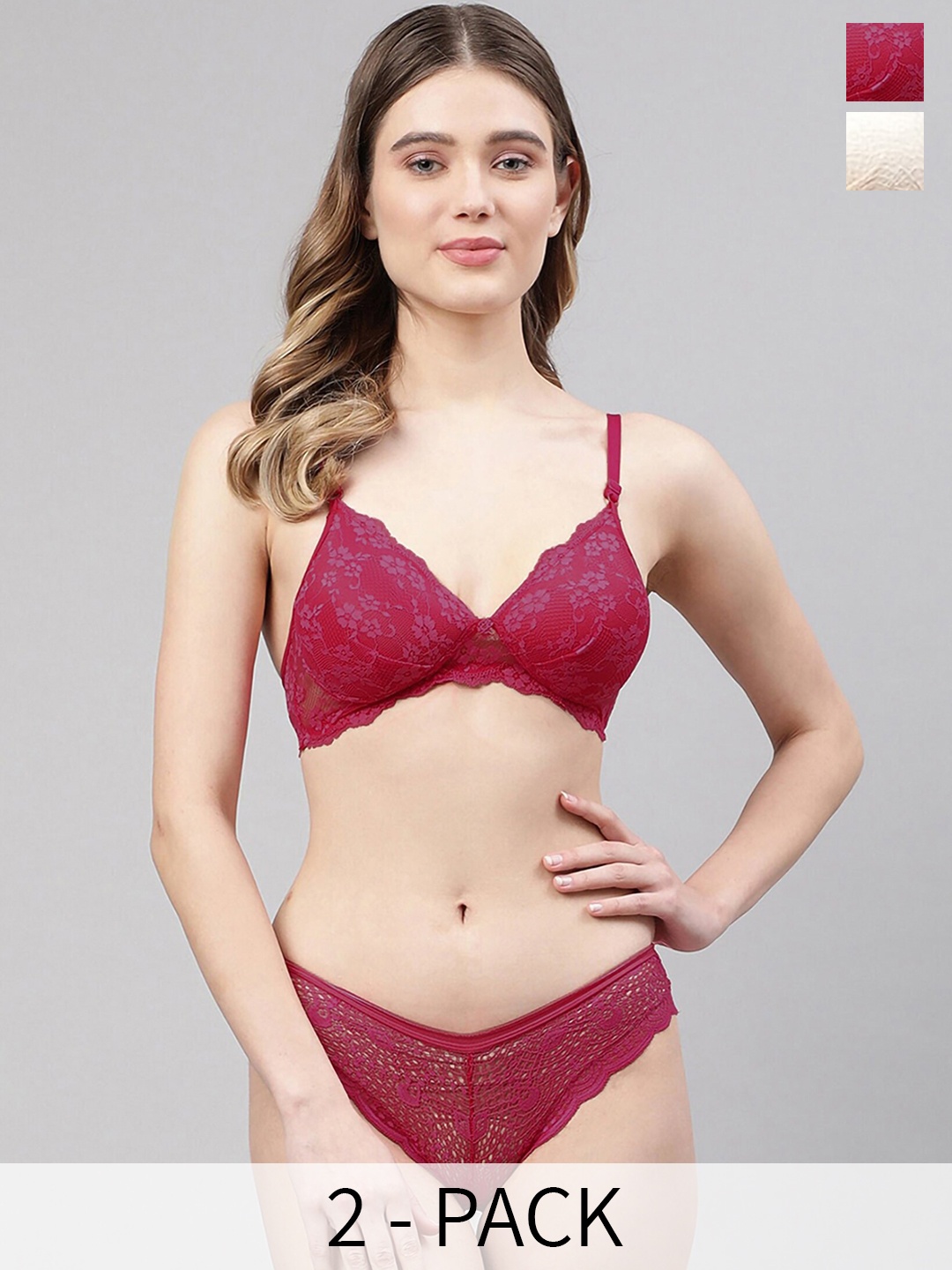 

PIBU Pack Of 2 Lightly Padded Lingerie Set, Maroon