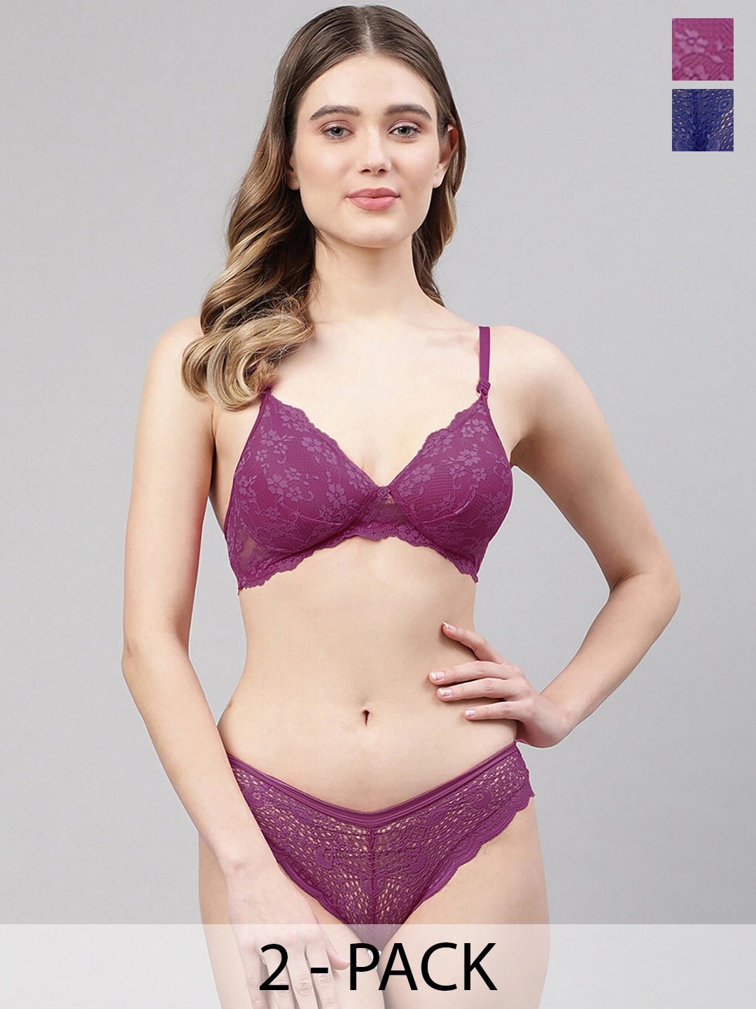 

PIBU Pack Of 2 Lightly Padded Lingerie Set, Blue