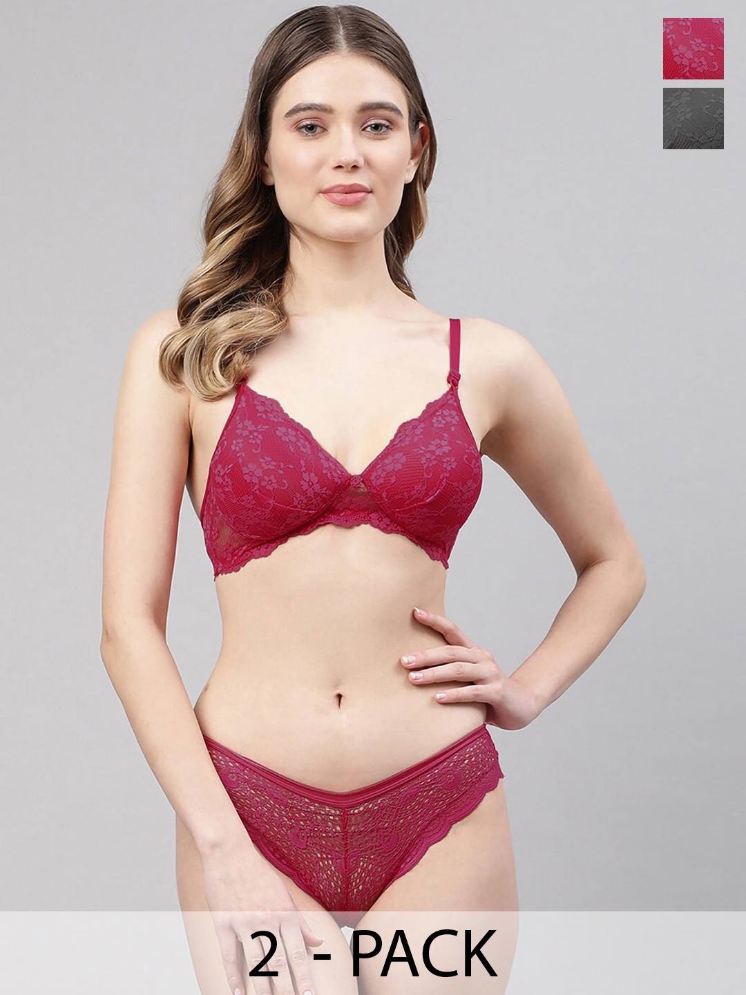 

PIBU Pack Of 2 Lightly Padded Lingerie Set F_Pdma Set_Bl,M, Black