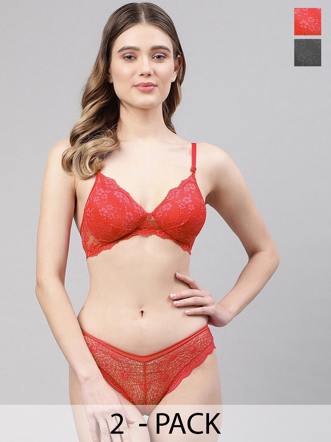 

In-Curve Pack Of 2 Lightly Padded Lingerie Set, Red