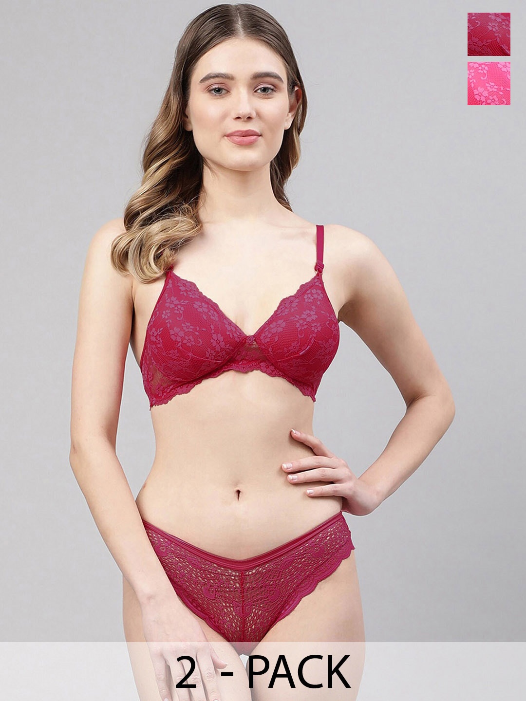 In-Curve Pack Of 2 Lightly Padded Lingerie Set, Maroon