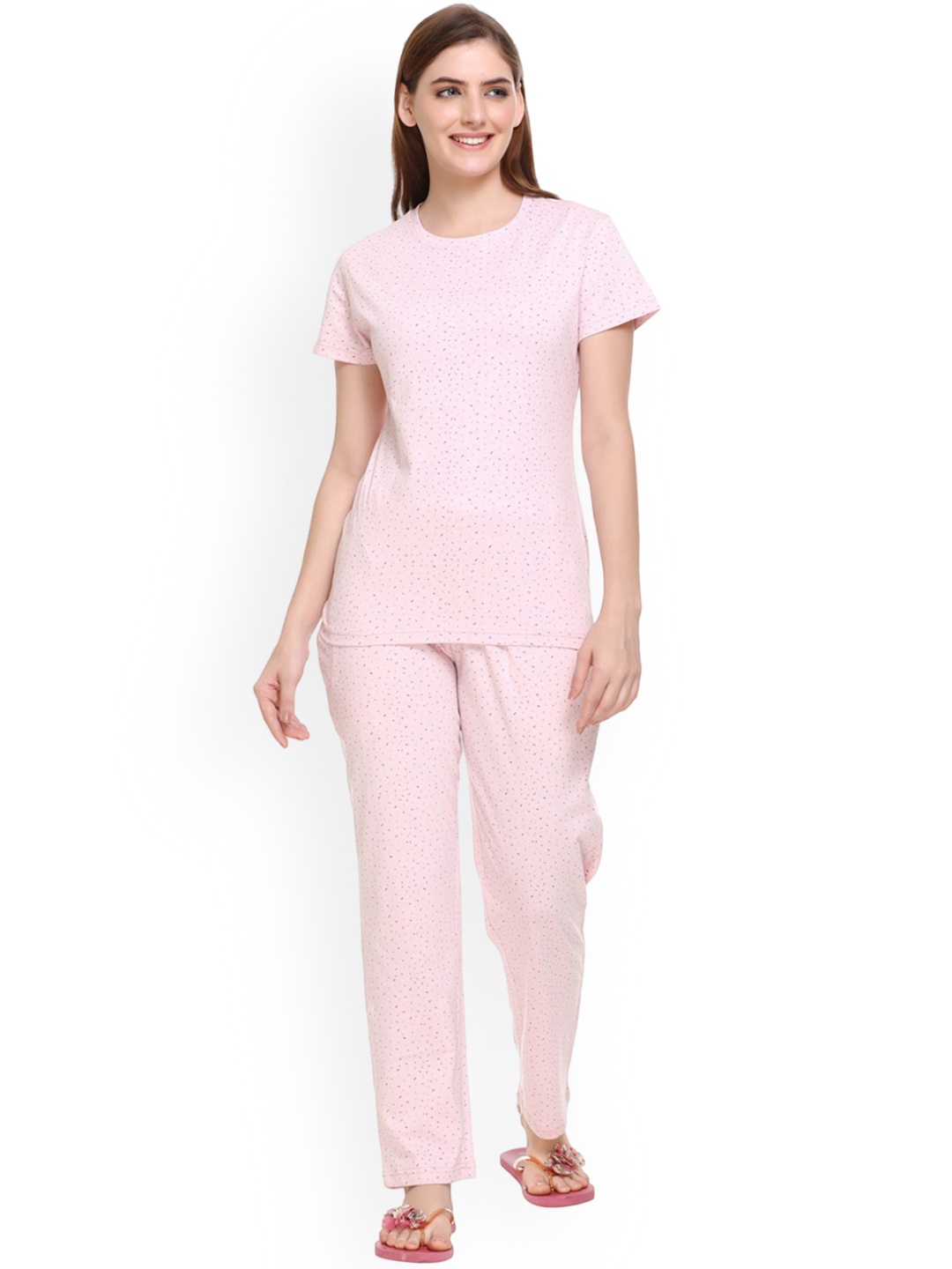 

Y&I Women Printed Night suit, Peach