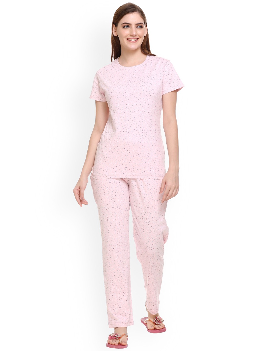 

Y&I Women Printed Night suit, Pink