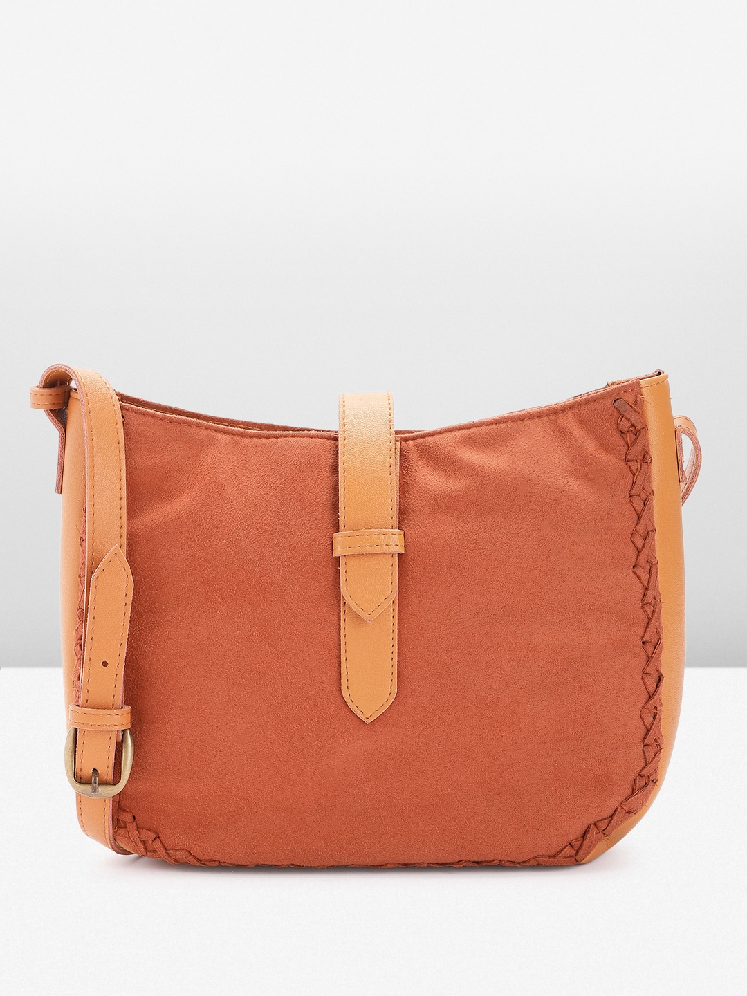 

Mast & Harbour Colourblocked Suede Structured Sling Bag, Tan
