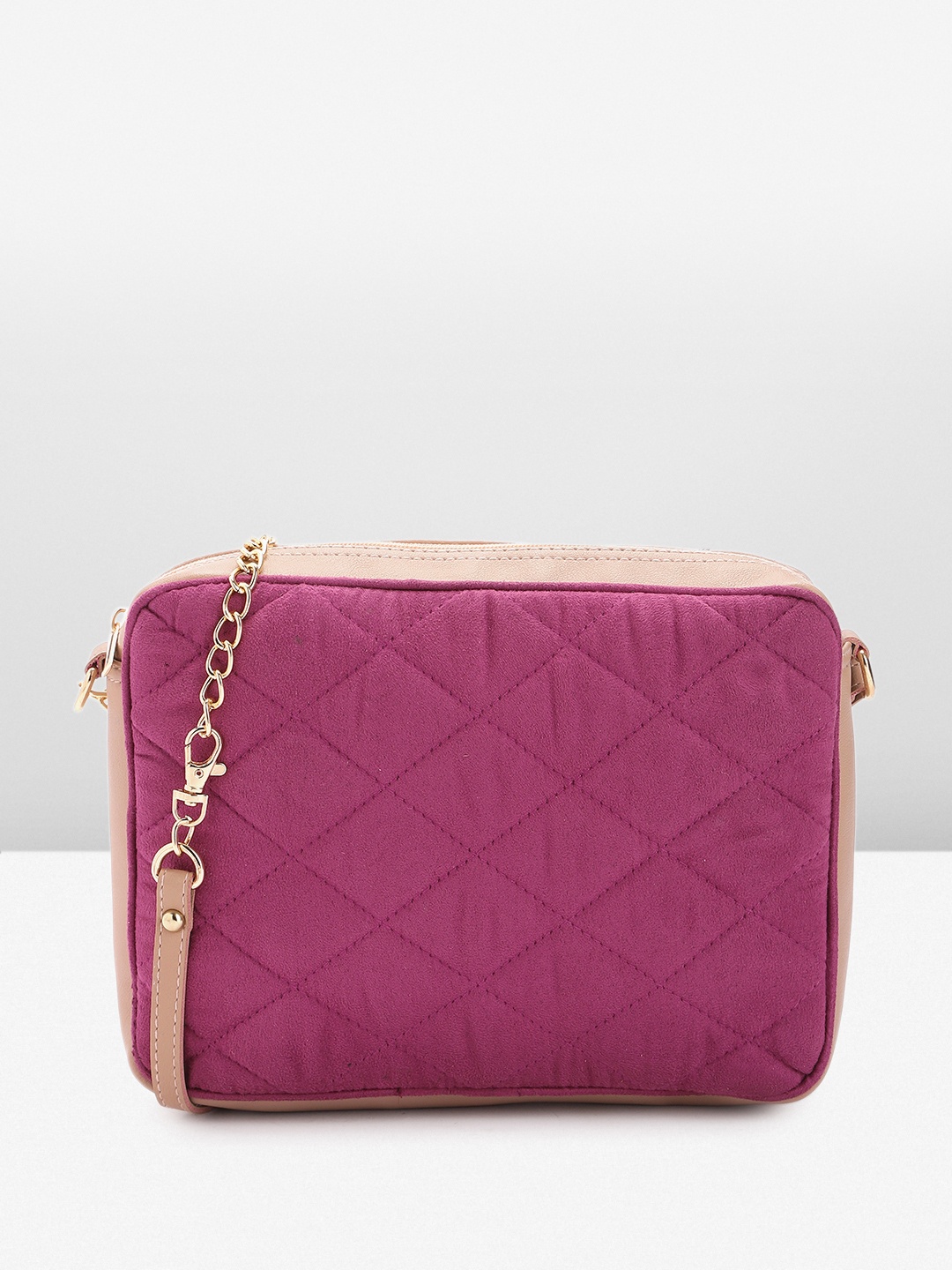 

Mast & Harbour Checked Suede Structured Sling Bag with Detail, Pink