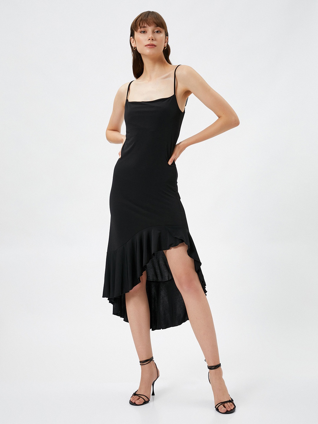 

Koton Shoulder Straps A-Line Midi Dress, Black