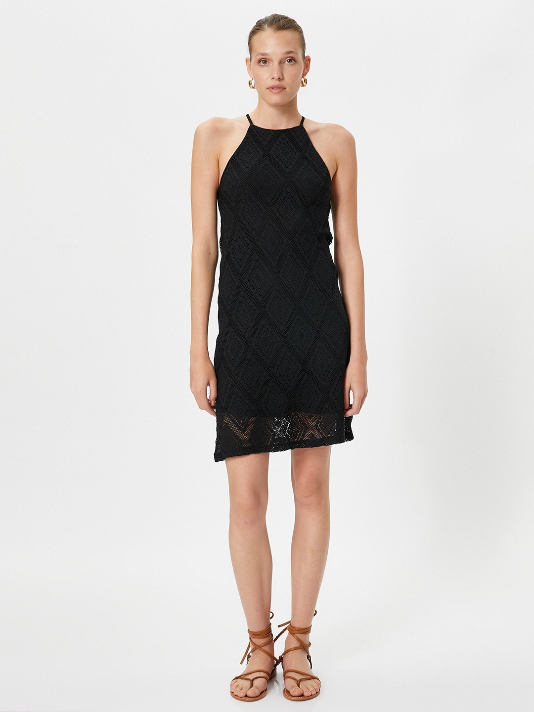 

Koton Self Design Halter Neck Sheath Dress, Black