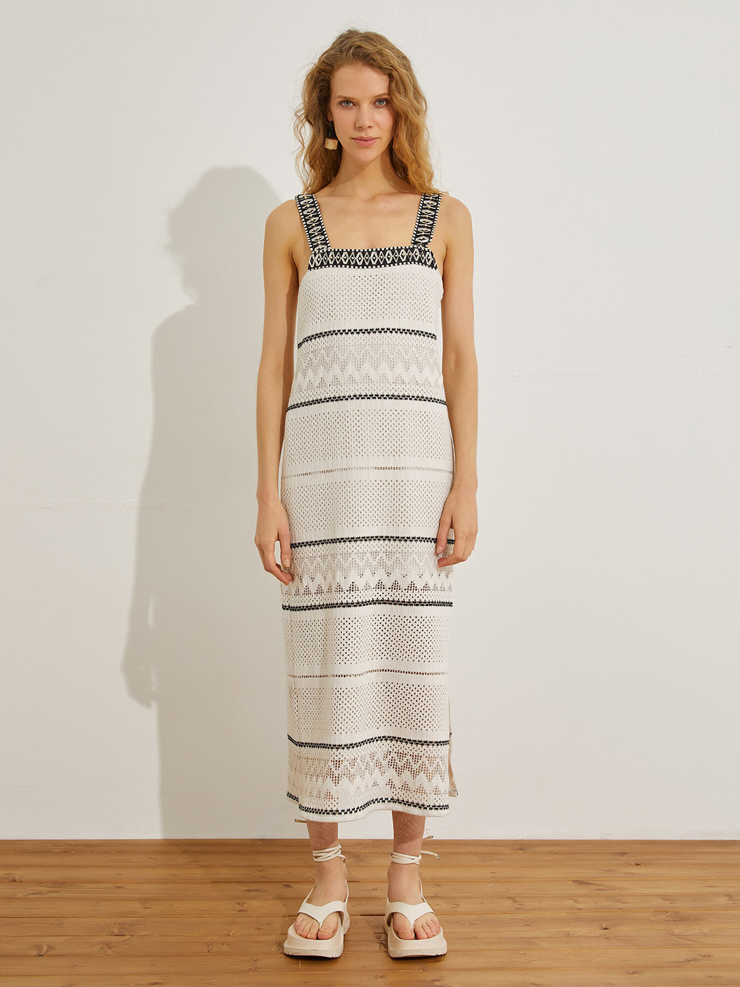 

Koton Self Design A-Line Midi Dress, Black