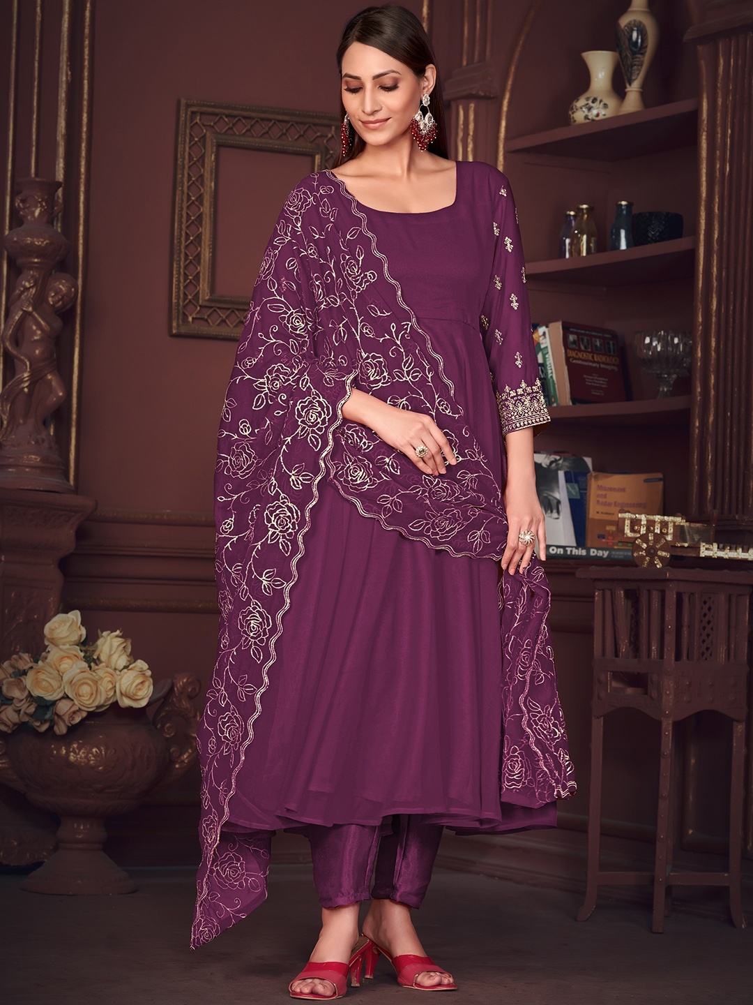 

Warthy Ent Semi-Stitched Dress Material, Purple