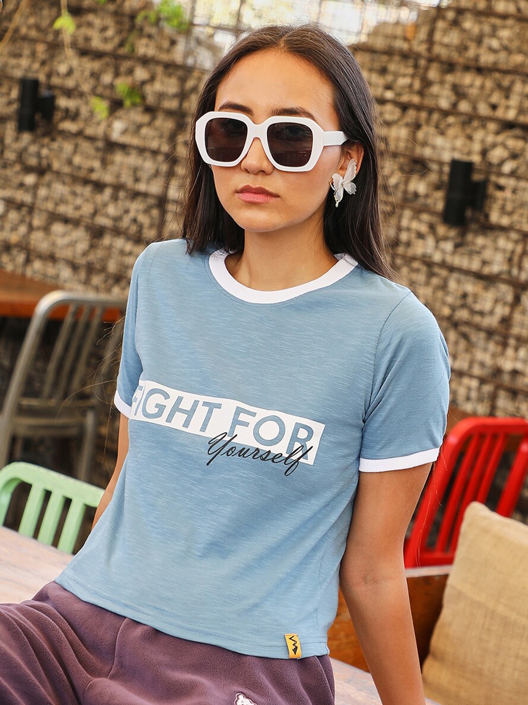

PINACOLADA Typography Printed Regular Top, Blue
