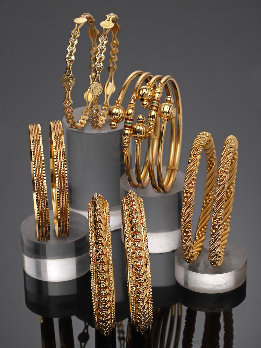 

ZENEME Set Of 10 Gold Plated Beaded Bangles