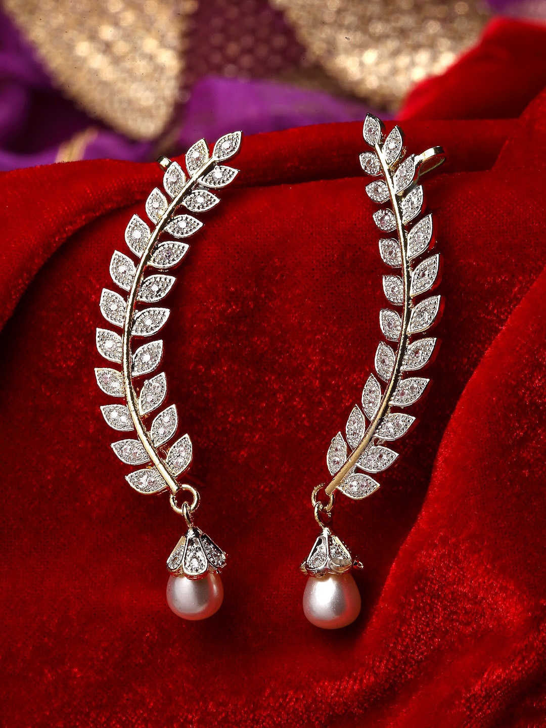 

ZENEME Gold-Plated Cubic Zirconia Studded Ear Cuff Earrings