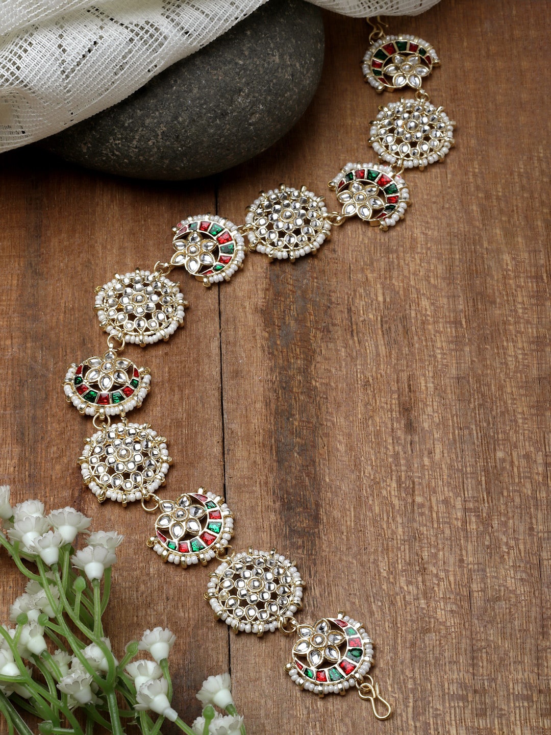 

ZENEME Gold-Plated Kundan Studded Matha Patti Head Jewellery