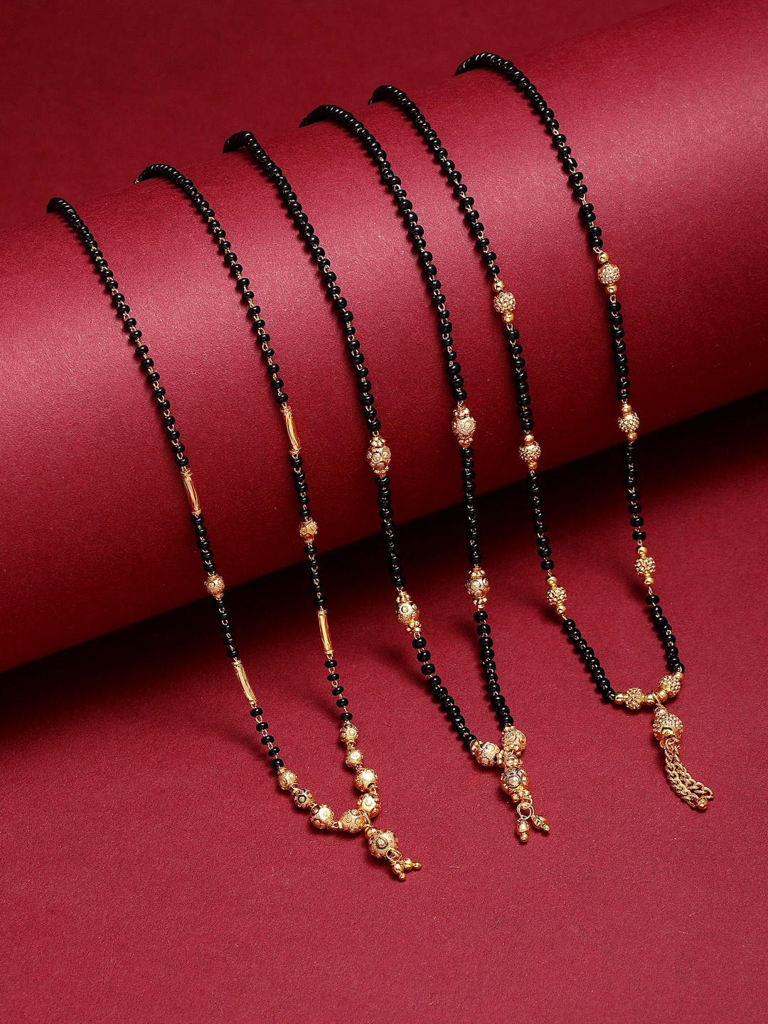 

ZENEME Set of 3 Gold Plated Artificial Stones and Beads Mangalsutra