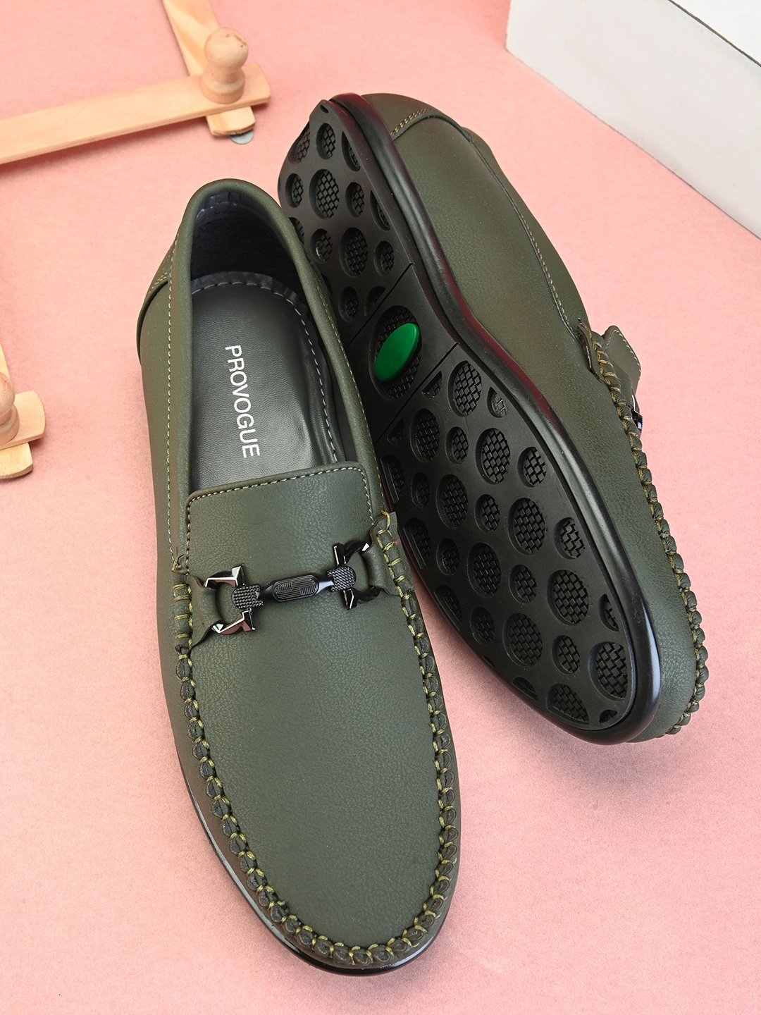 

Provogue Men Round Toe Horsebit Loafers, Olive
