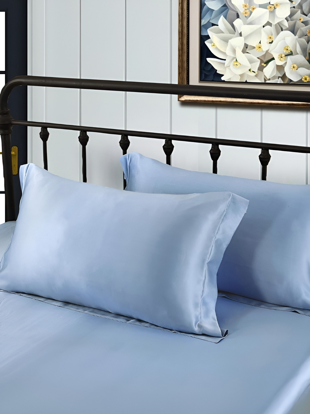 

Mueras Blue Silk Satin Pillow Cover