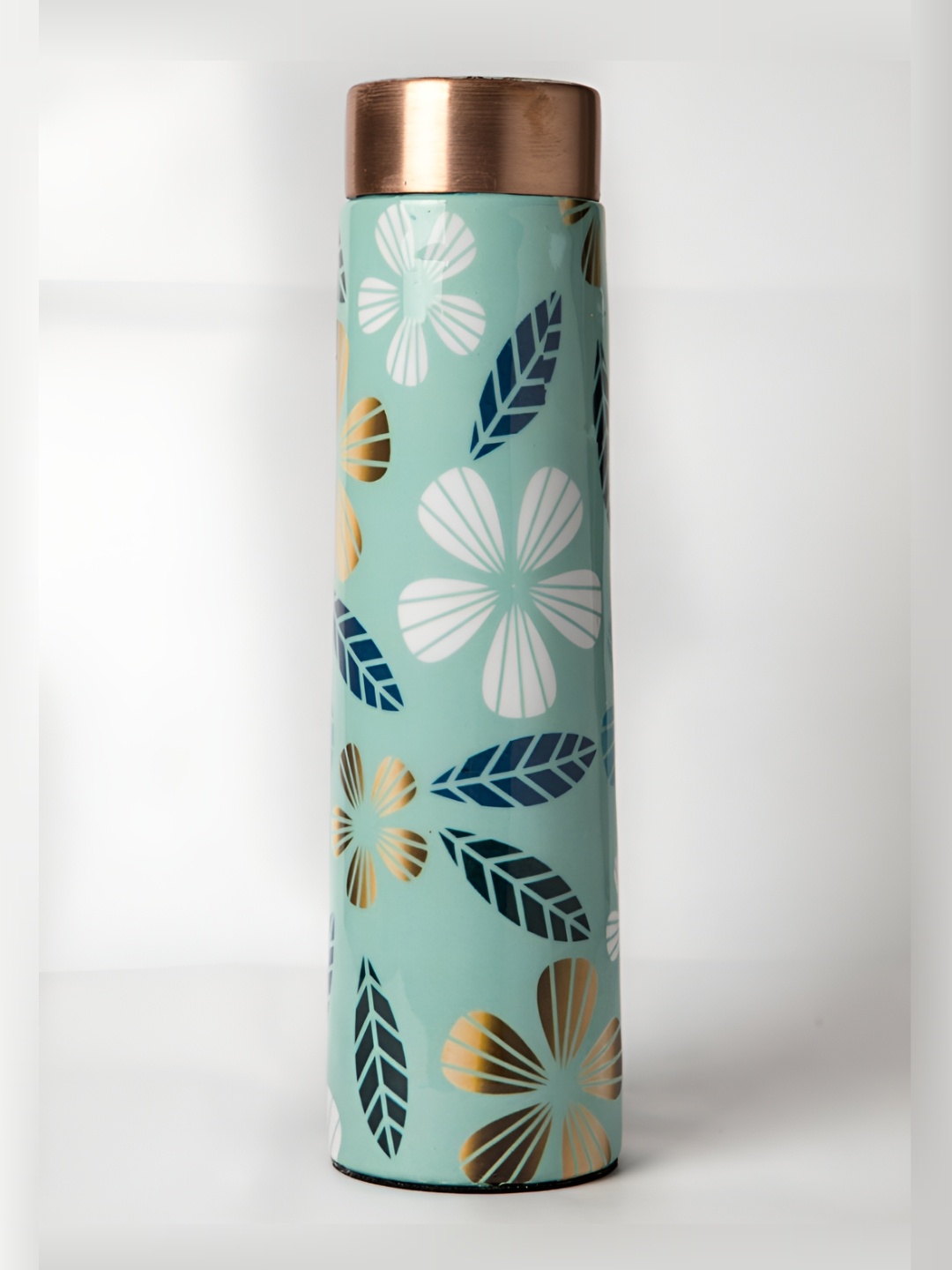 

HomeShastra Green and Single Copper Printed Water Bottle 950 ml