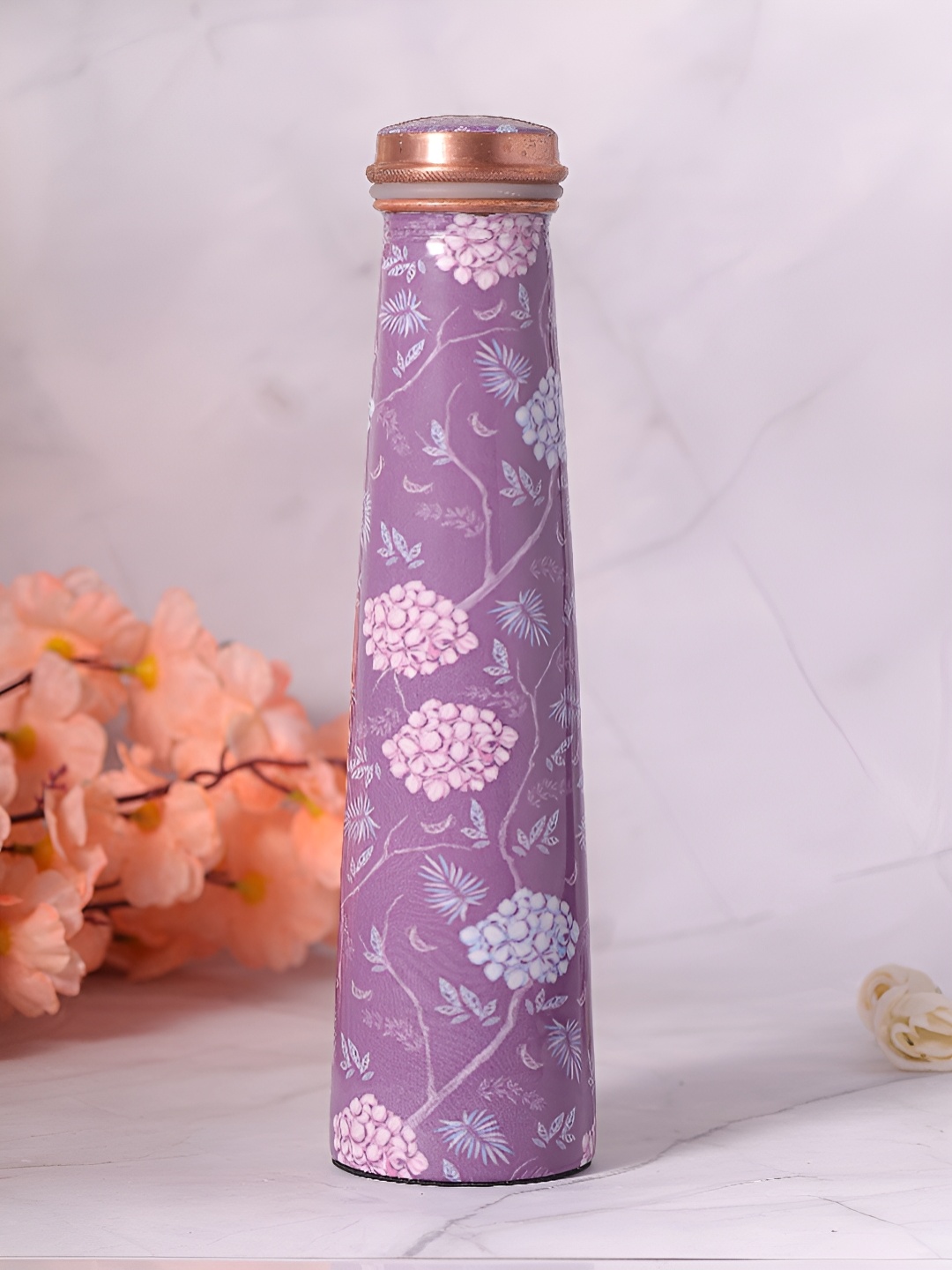 

HomeShastra periwinkle Purple and Pink Single Copper Printed Water Bottle 950 ml
