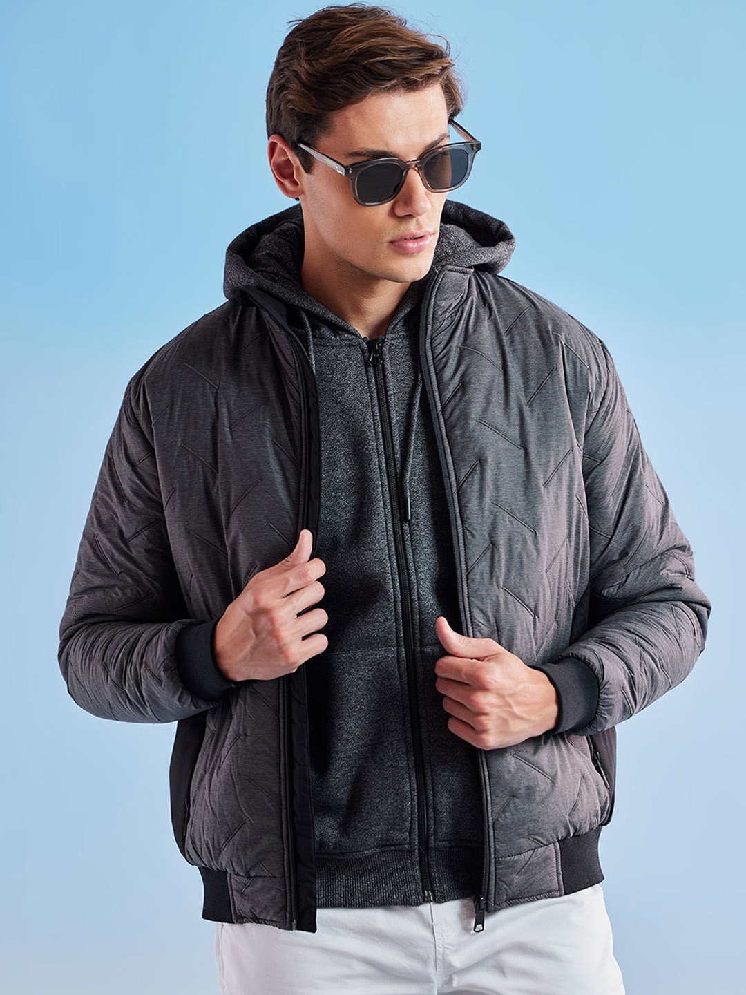 

Red Flame Hooded Bomber Jacket, Black