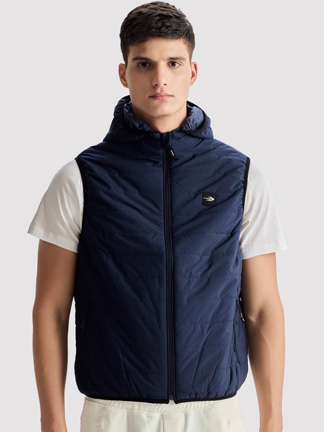 

Red Flame Hooded Sleeveless Padded Jacket, Navy blue