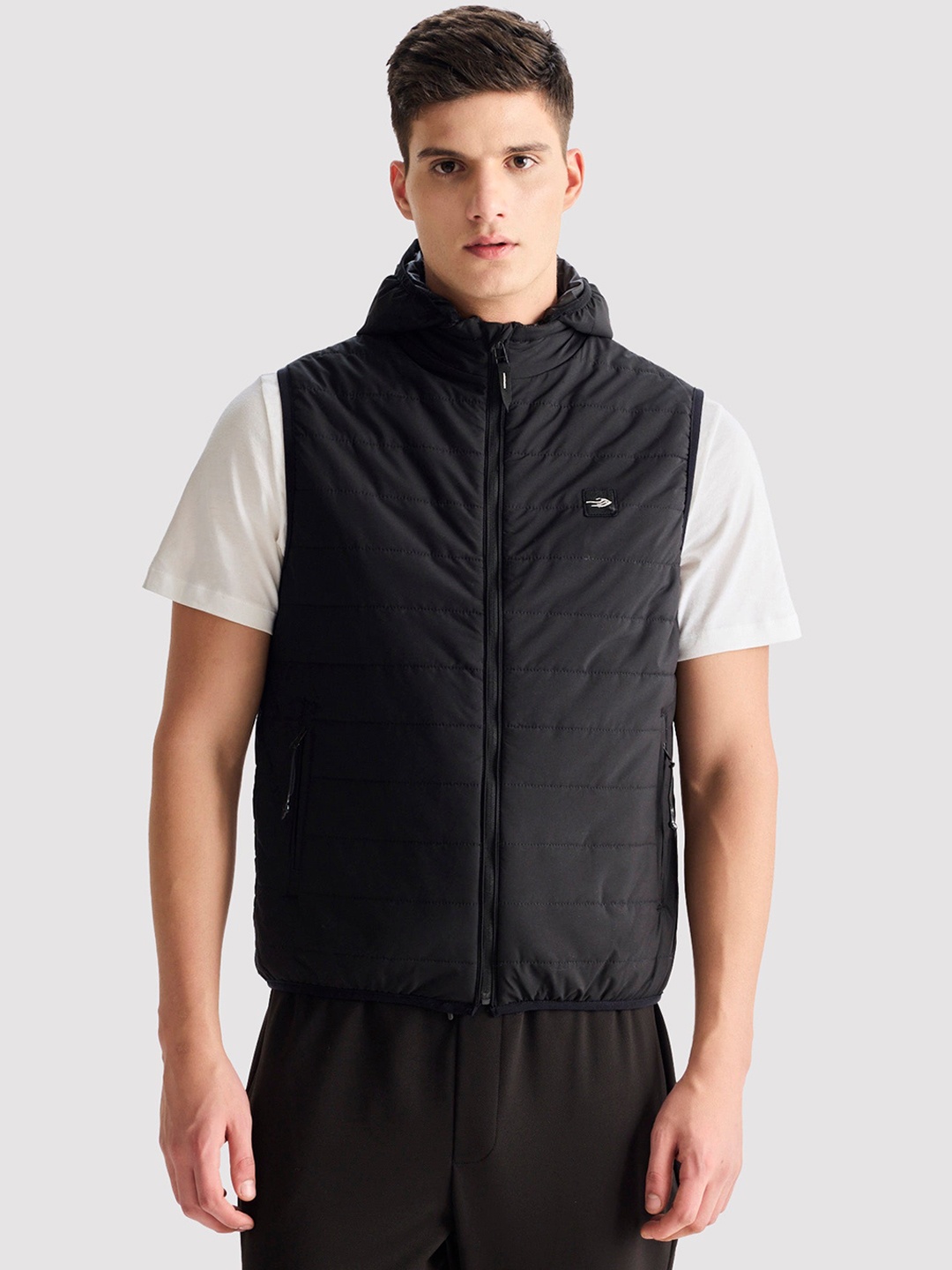 

Red Flame Hooded Sleeveless Padded Jacket, Black